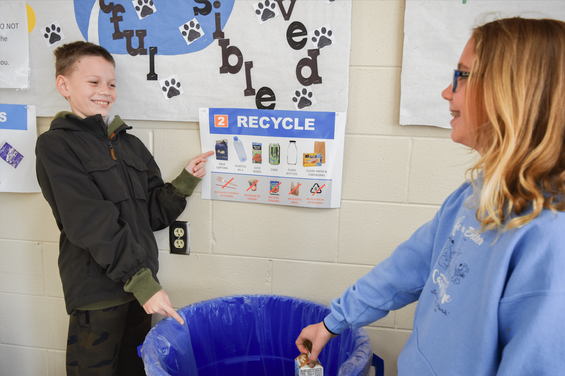 students create recycling stations